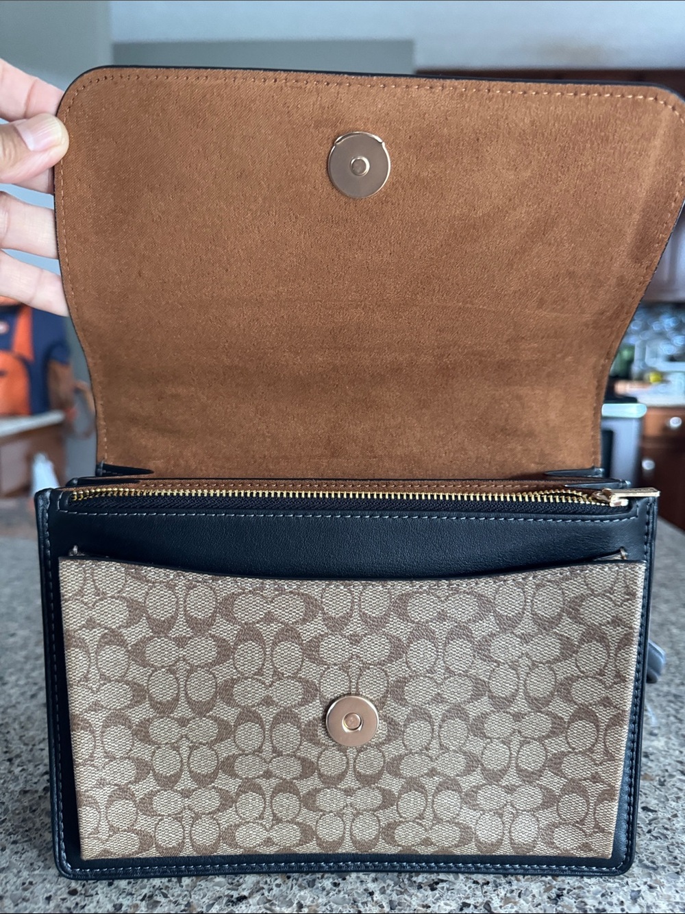 Coach Black Leather & Tan Signature Canvas Shoulder Bag with Gold Hardware - Picture 10 of 17